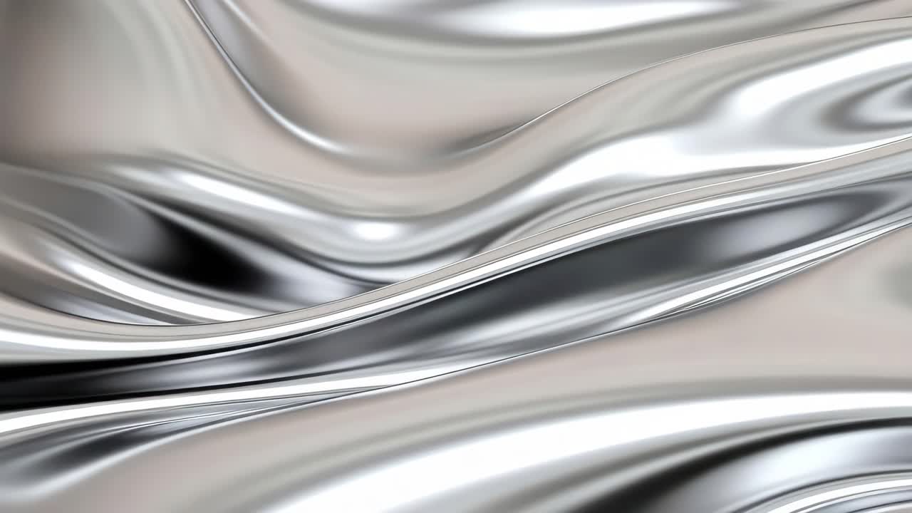 Abstract video of flowing metallic waves, captured from a close-up angle