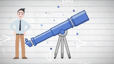 animación de un hombre hablando sobre el icono del telescopio