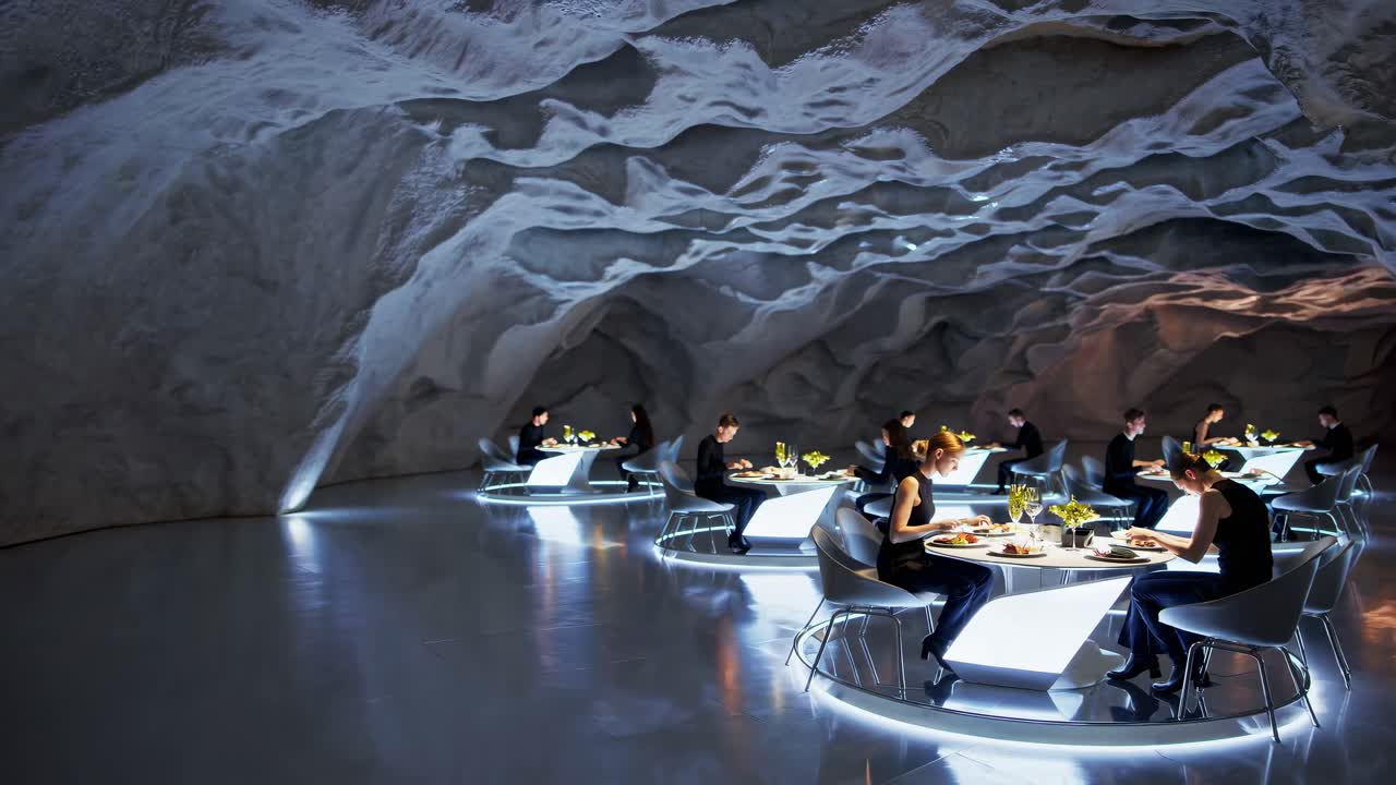 미래의 언더그라운드 레스토랑 장면