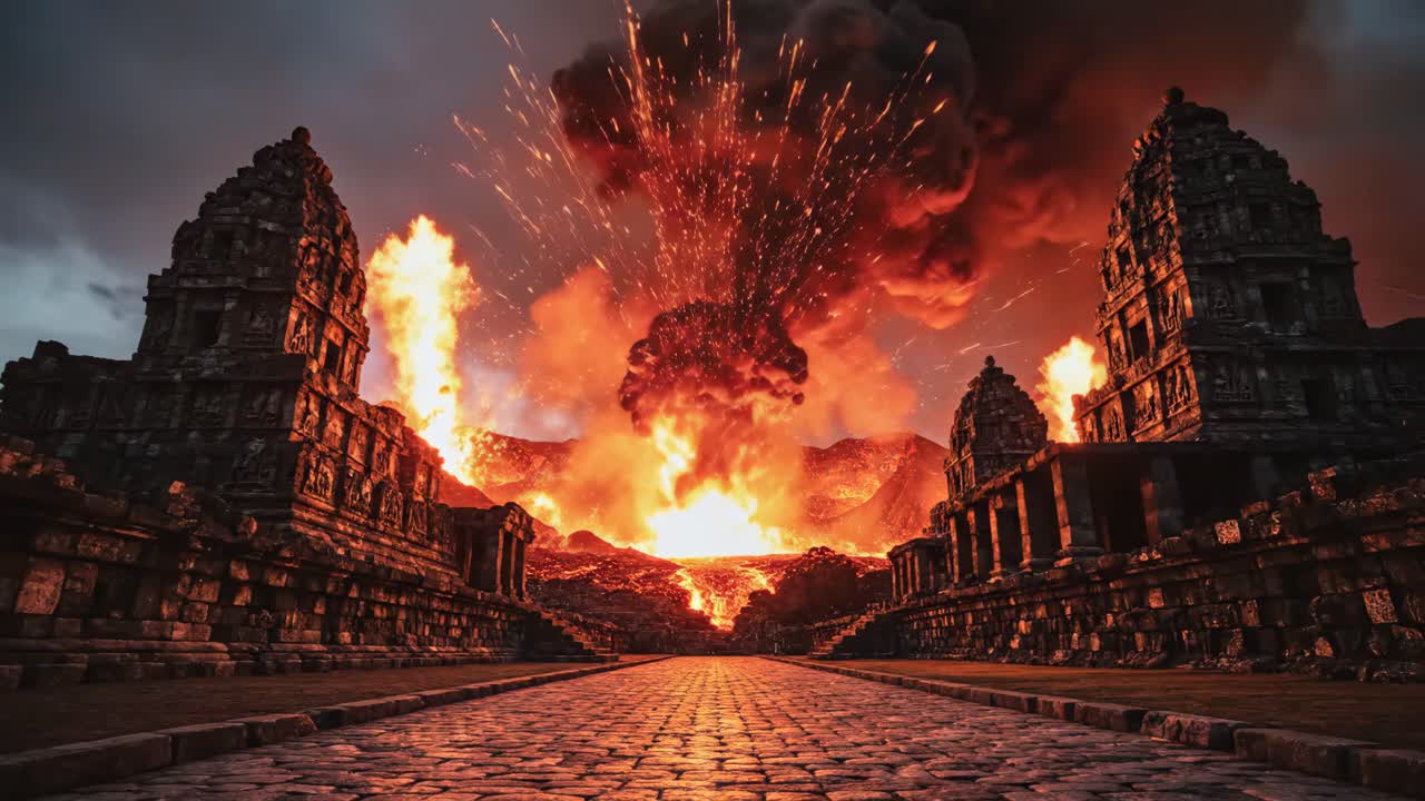 Volcanic Eruption in Ancient Ruins
