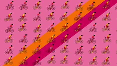 african american cyclists are riding bicycles on the pink background.cartoon animation, flat design, loop 4k