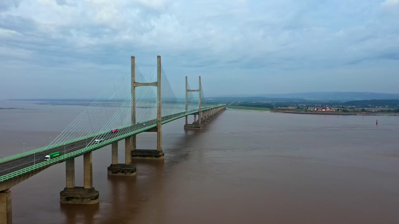 Low aerial flight following the Second Severn Crossing towards Wales