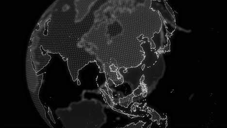 laos country alpha for editing data analysis technology globe rotating, cinematic video showcases a digital globe rotating, zooming in on laos country alpha for editing template