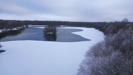 winter snow ice lake wood forest cloudy sky germany