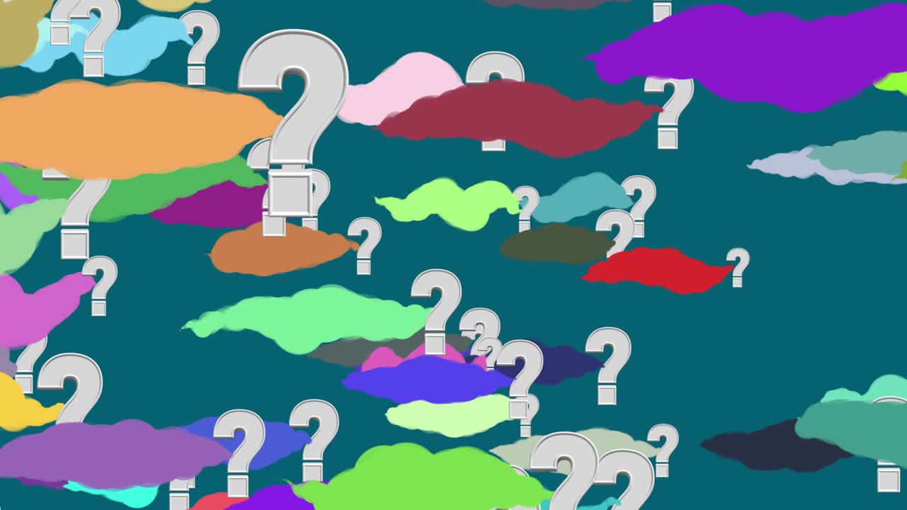 색의 움직이는 질문표의 배경