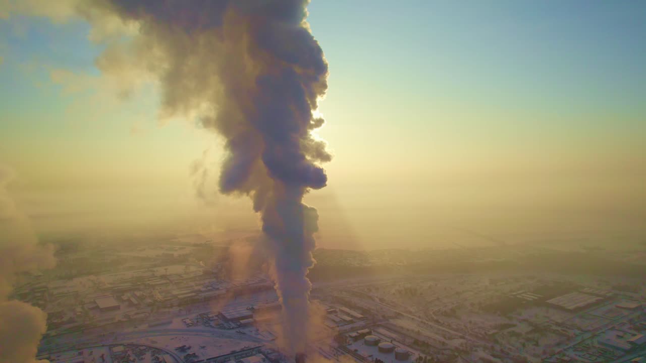 Impianto industriale con ciminiera in inverno
