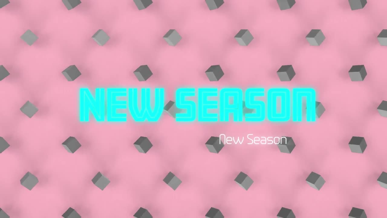 핑크색 배경에 3d 큐브 위에 새로운 시즌 텍스트의 애니메이션