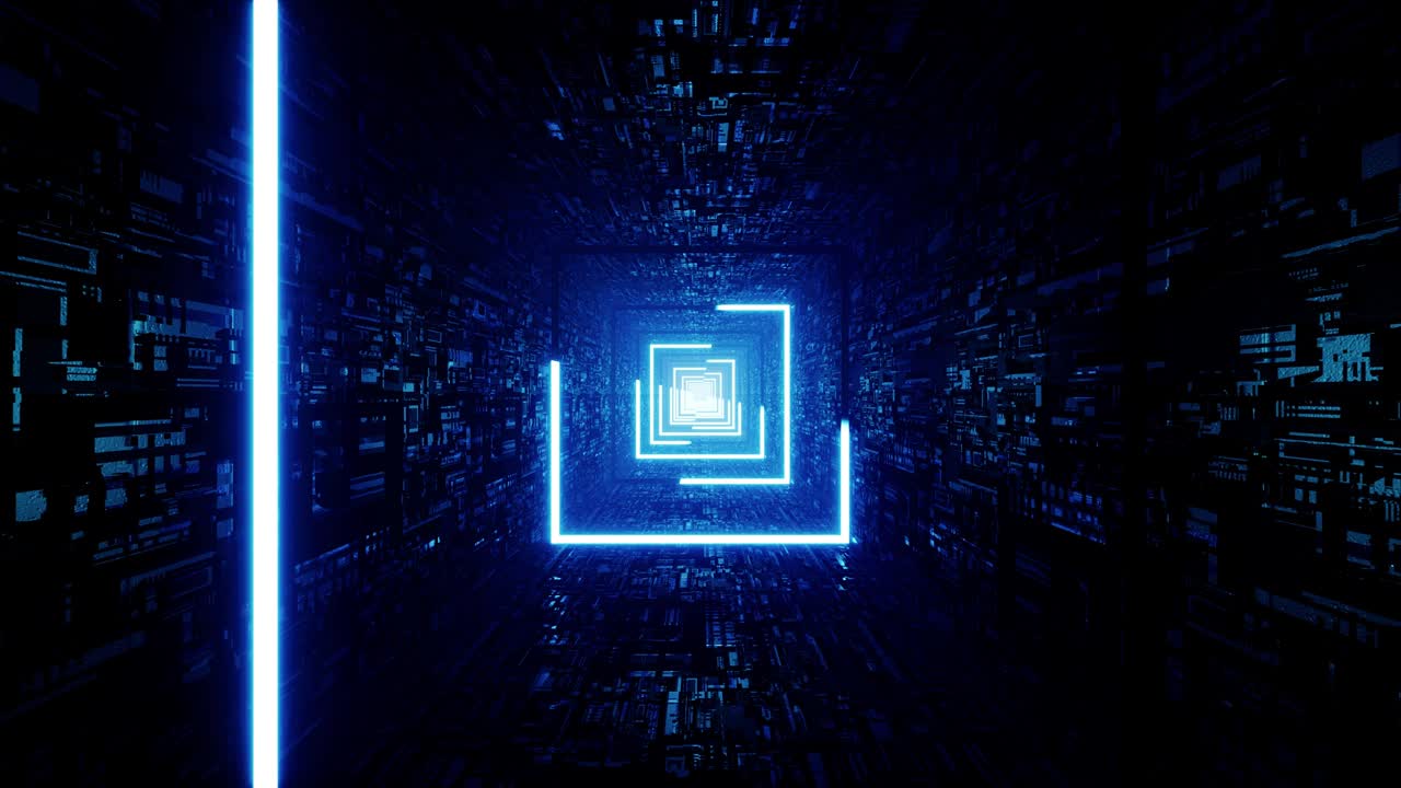 Glowing Blue Light Stroke in the Dark Square Sci Fi Tunnel