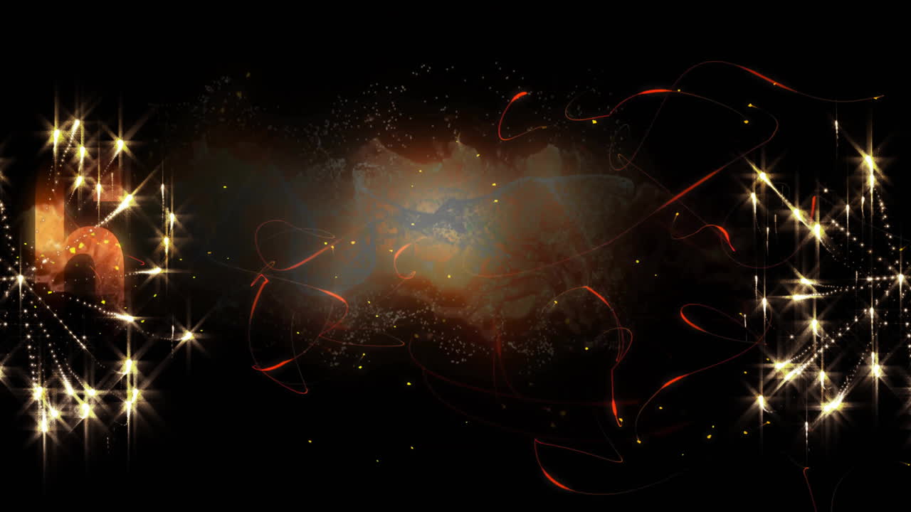 animación de cuenta atrás y fuegos artificiales explotando sobre un fondo negro