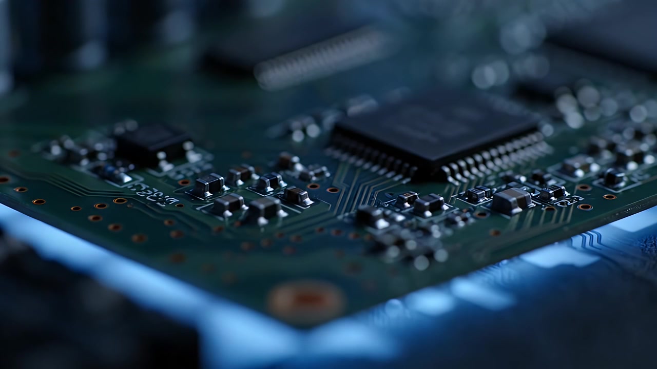 Close-up of Electronic Circuit Board with Pulsing Light