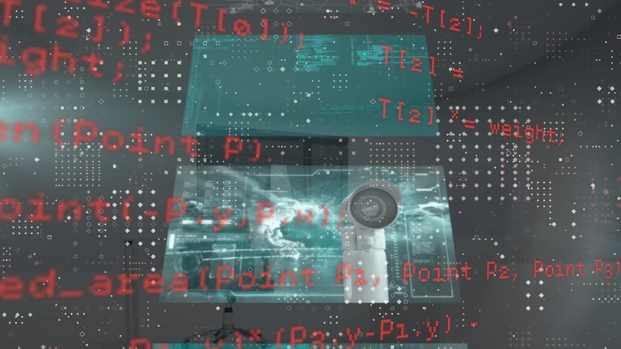 animación del procesamiento de datos y pantallas digitales en la oficina