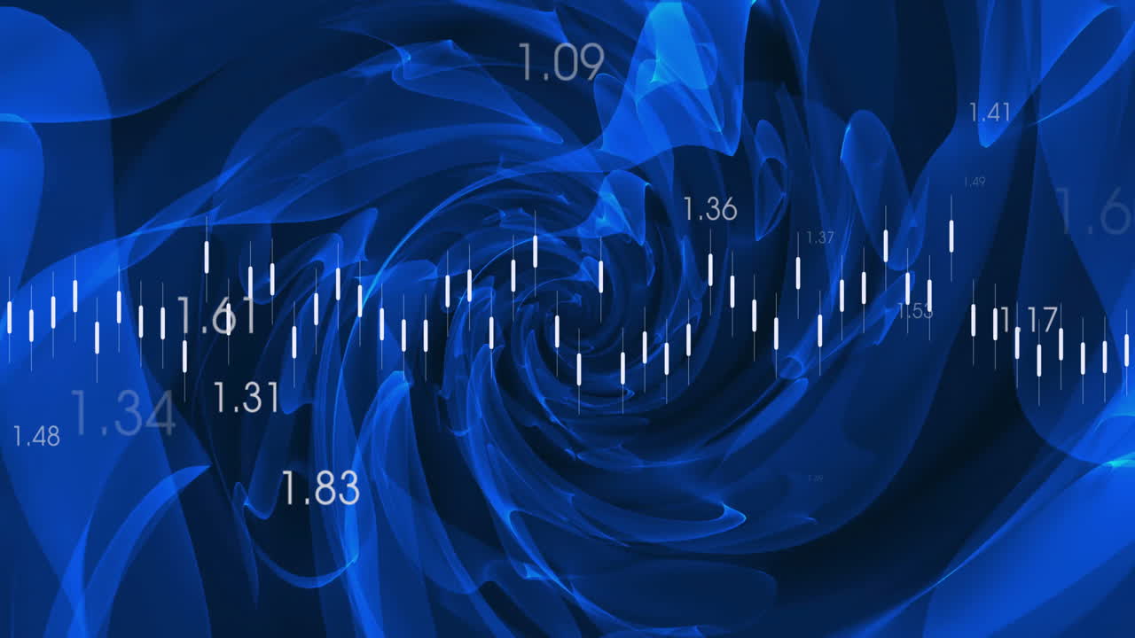 Animation of data processing and diagrams over blue shapes