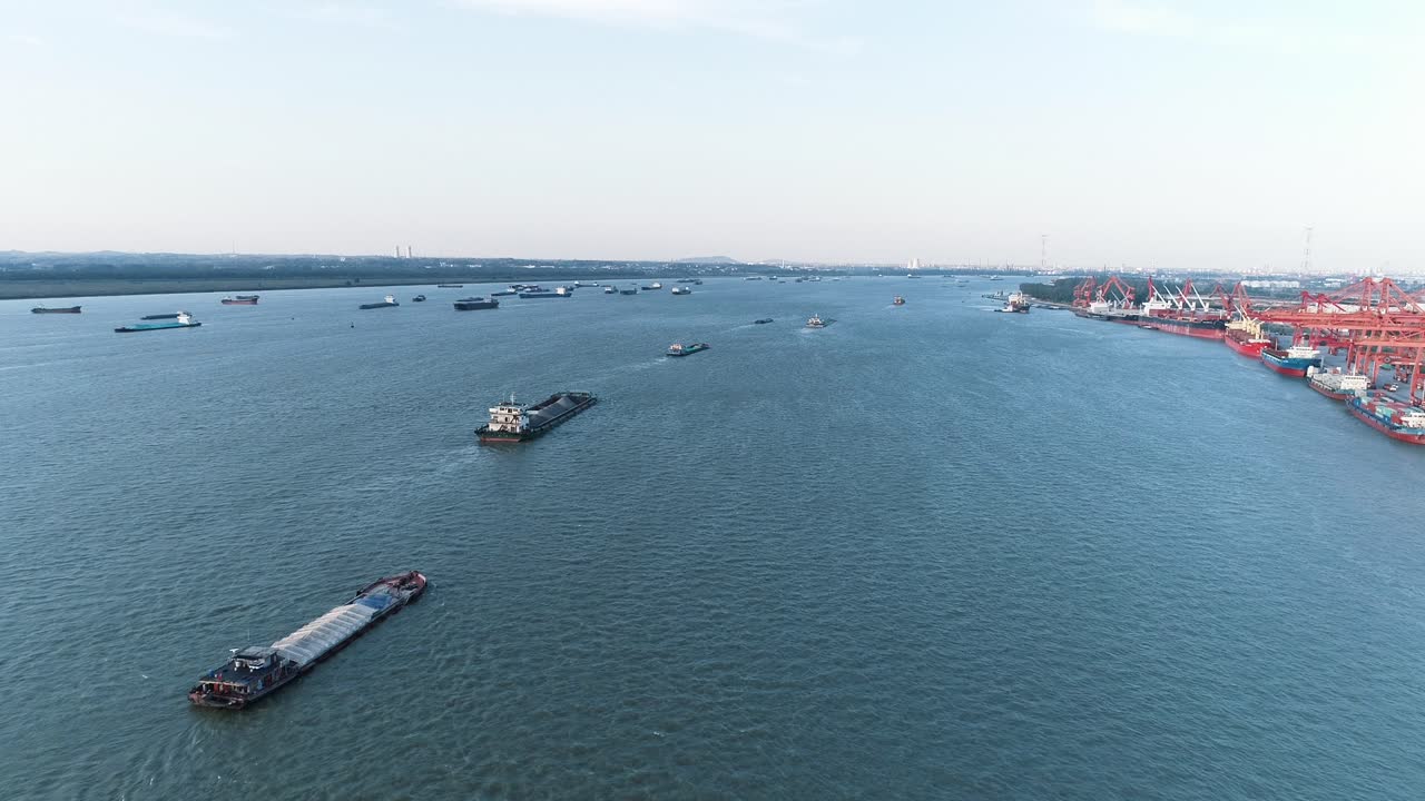 Busy waterways with many cargo ships