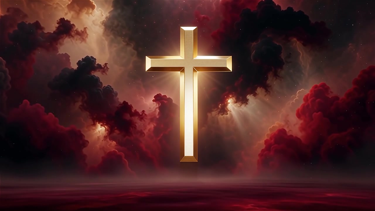 Croce Cristiana Luce Celestiale Sfondo per il Culto.
