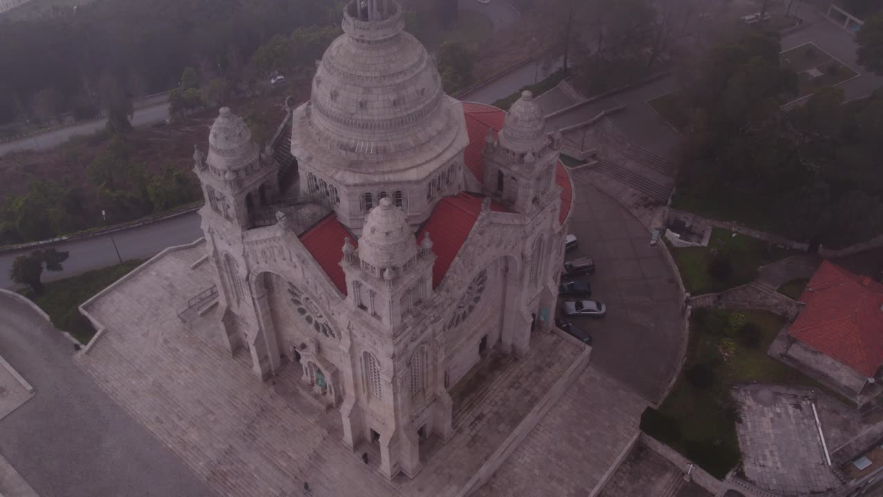 Flying over famous Santu&aacute;rio de Santa Luzia at Viana do Castelo Portugal, aerial