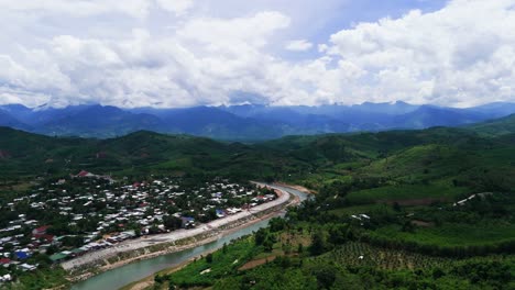 aerial view pan of the city in lam dong