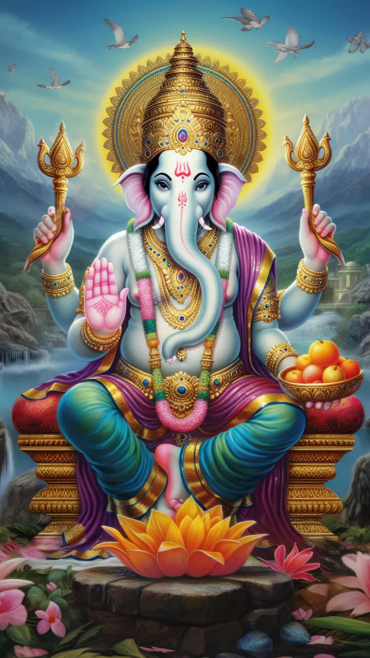 Vibrant video concept of a divine figure, shot from a frontal angle