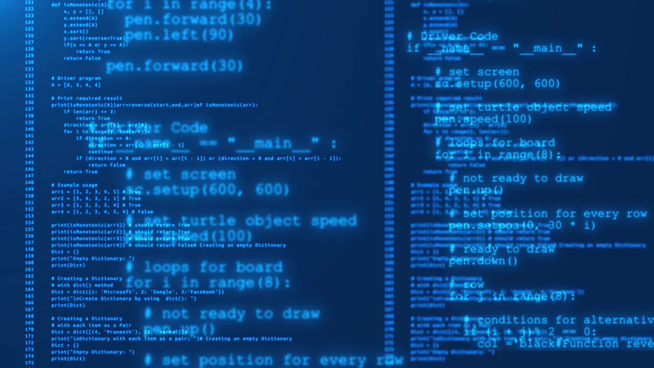 4k programmeringskode, computerskærmsterminal, virtuelt rum, programudvikling.