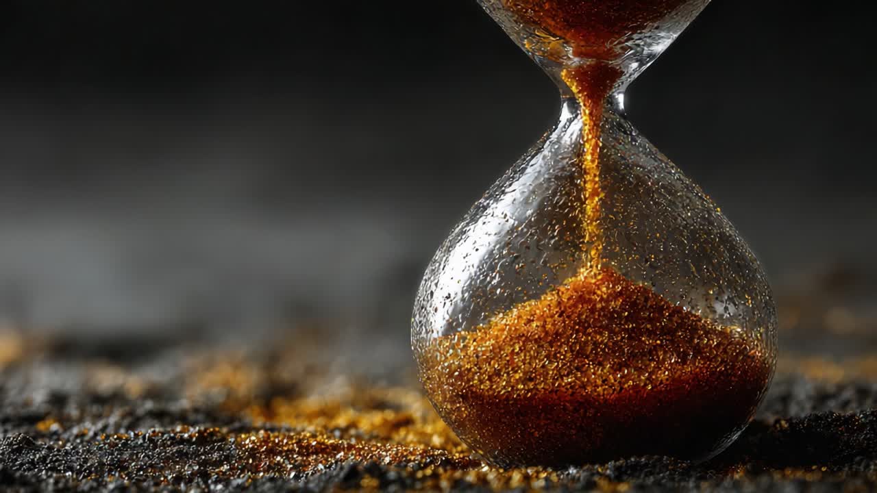 An Artistic Representation of Time Flowing Through an Hourglass, Capturing the Essence of Transition from Present to Future with Fine Sand Trickling Steadily