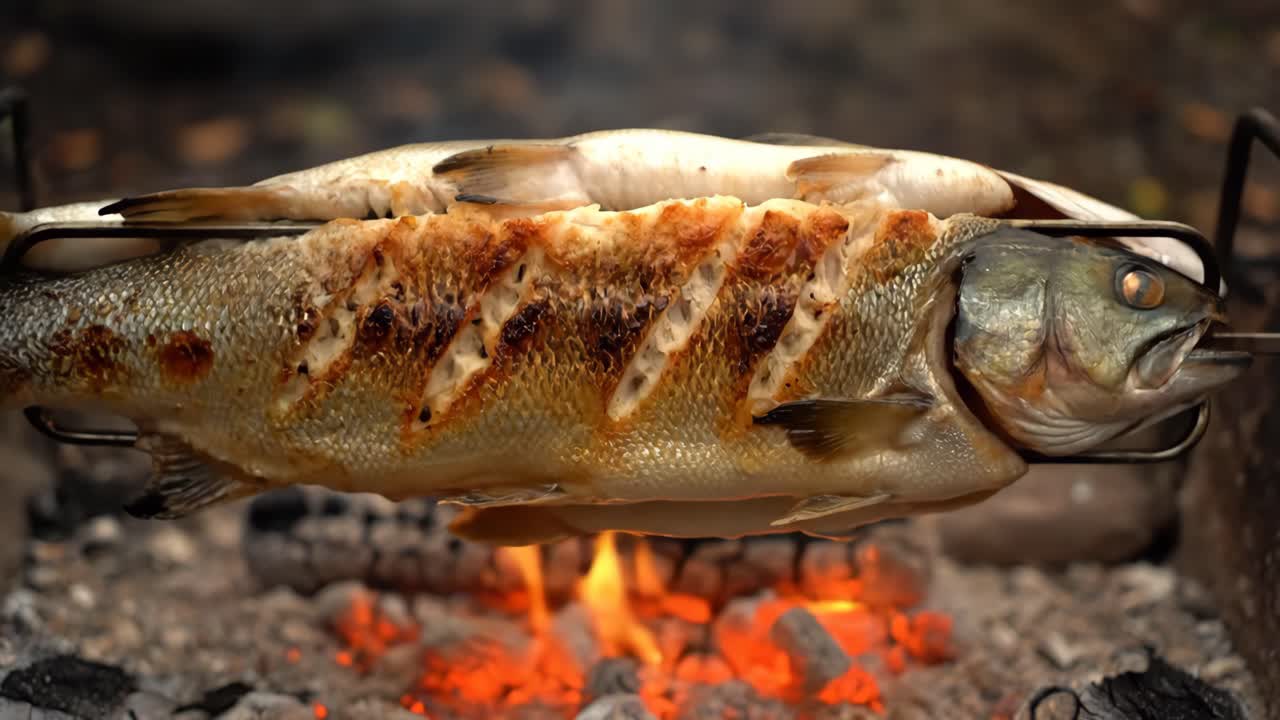 Grilling Fish Over a Campfire
