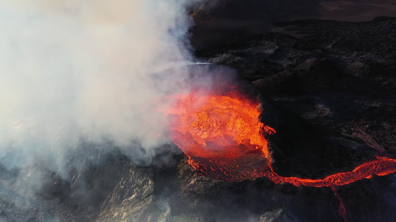 Aerial View of Active Volcano Eruption