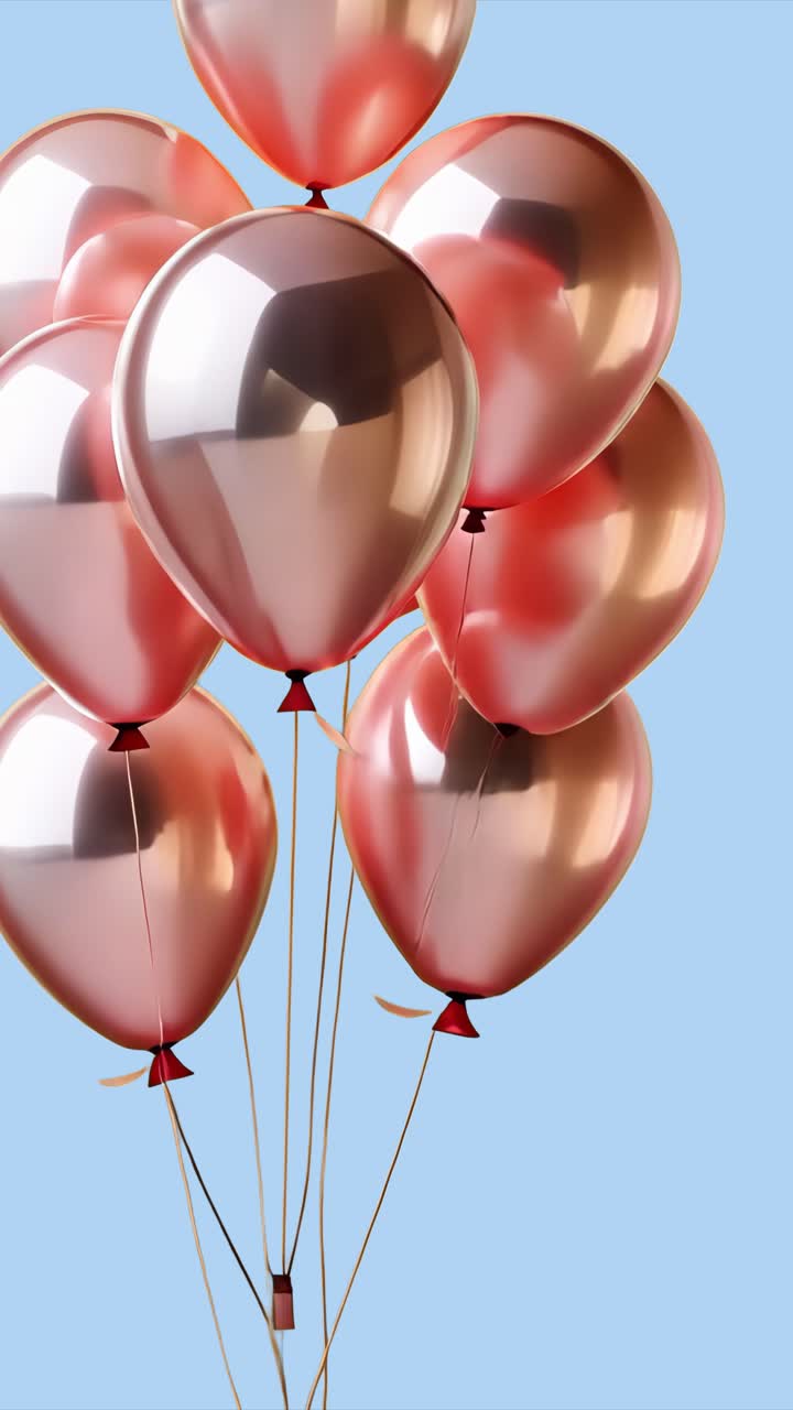 Shiny rose gold balloons cluster animated overlay, transparent 4K video, alpha channel, ProRes 4444