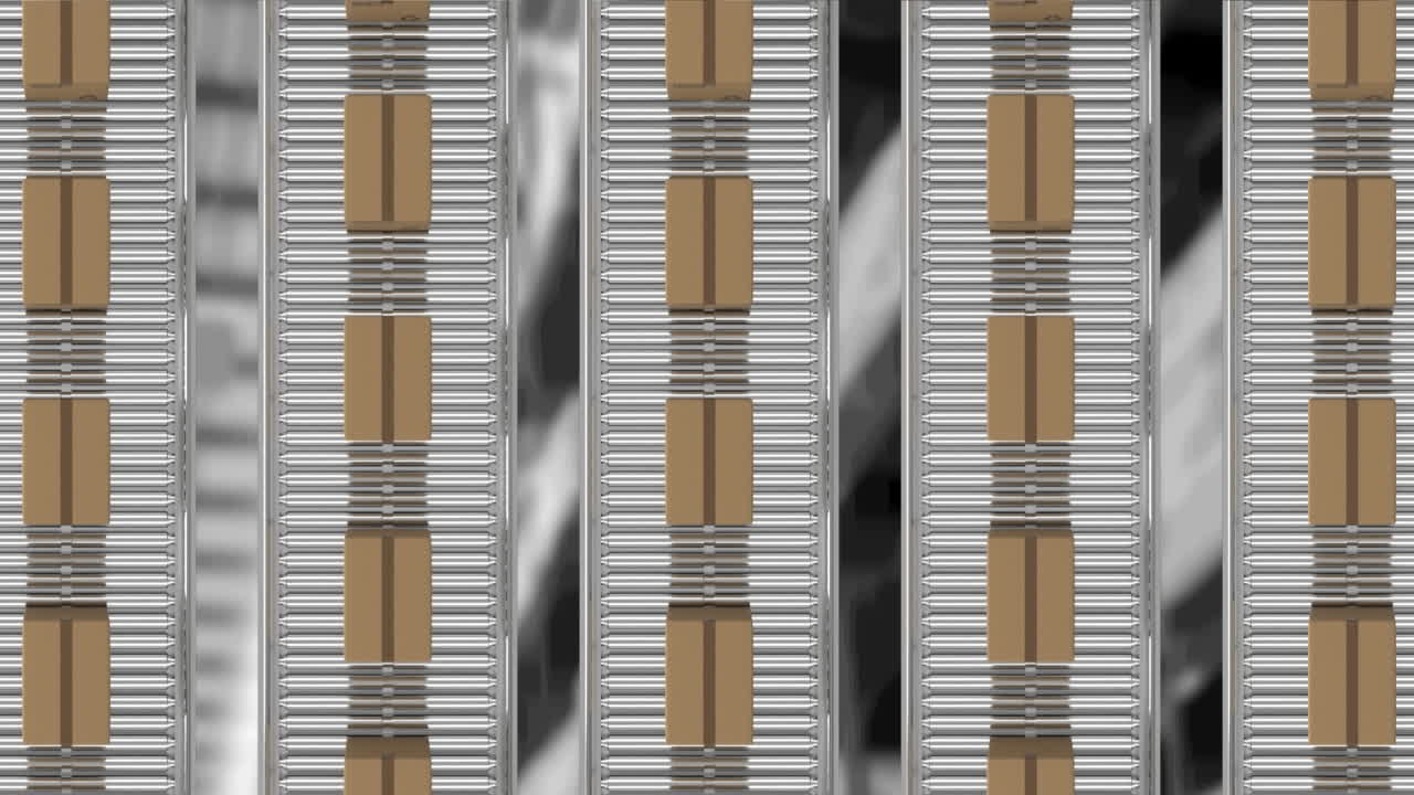 animación de cajas de cartón que se mueven en cintas transportadoras en el almacén