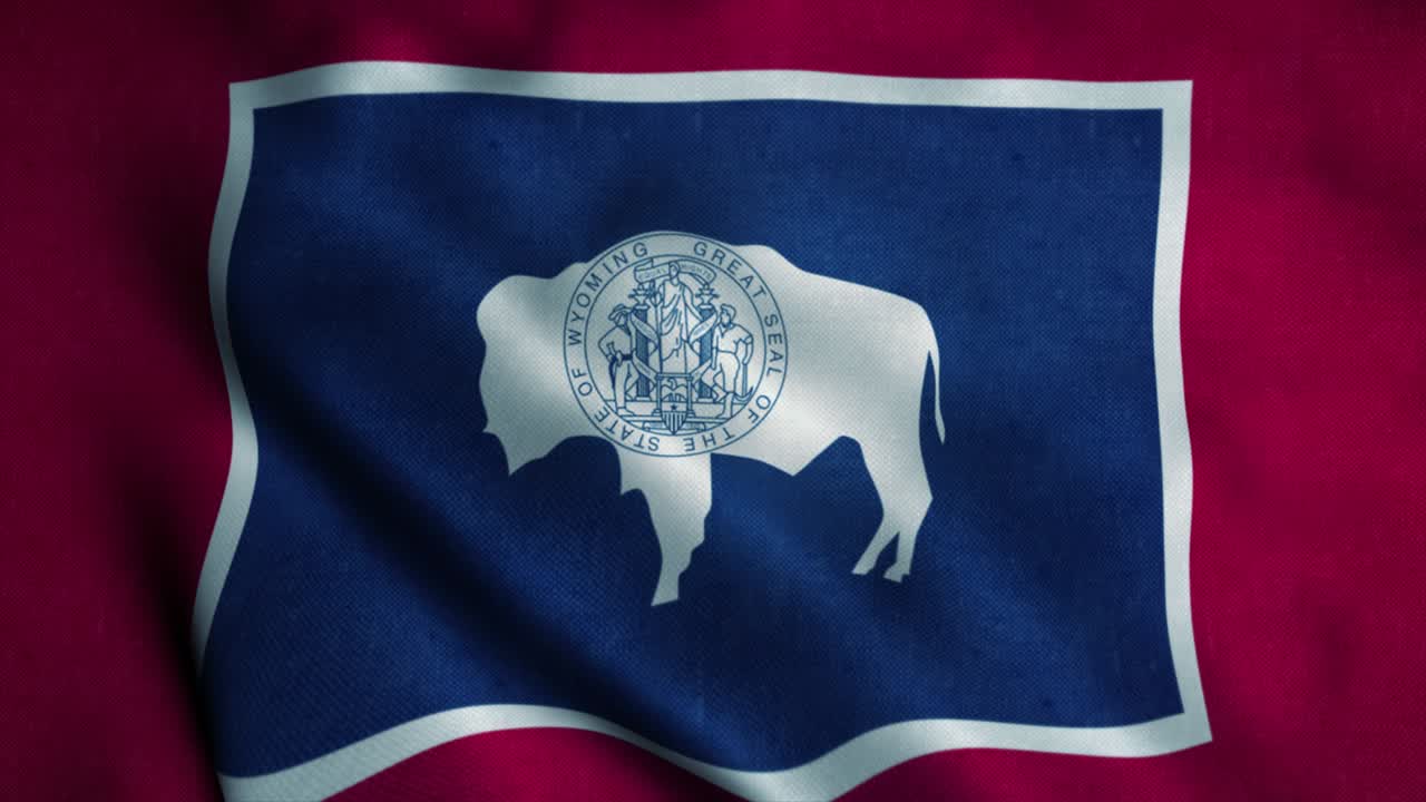 Bandeira de Wyoming tremulando ao vento. Bandeira nacional de Wyoming. Sinal de animação em loop contínuo de Wyoming. 4K