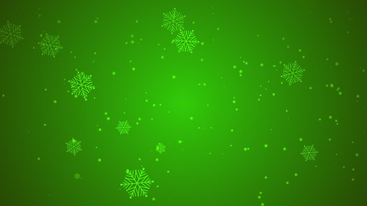 Falling snow and glitters on green gradient