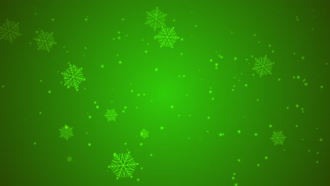 falling snow and glitters on green gradient