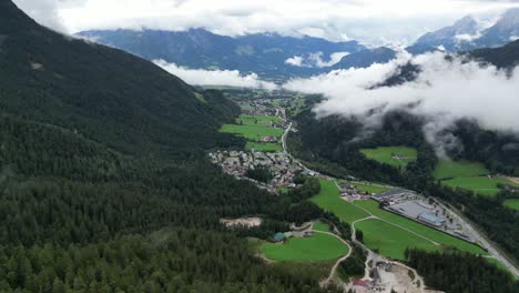 valley in bavaria germany low cloud formation drone aerial view