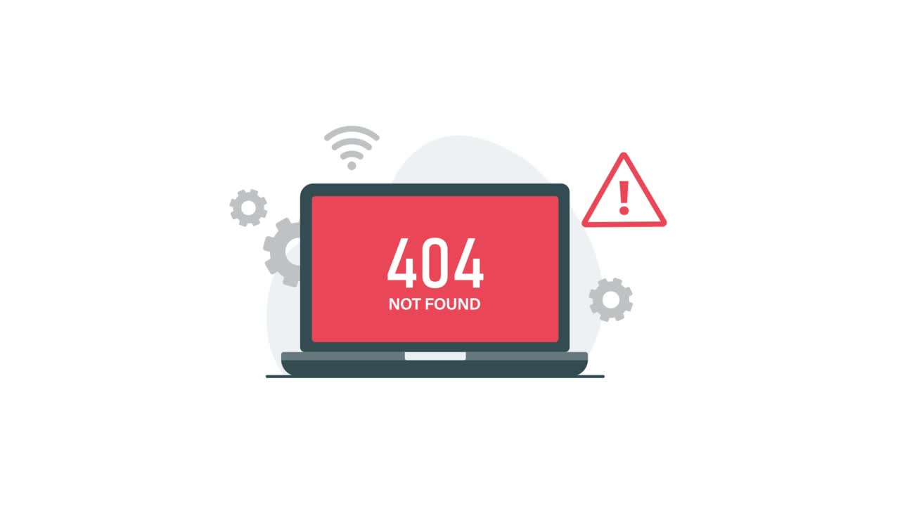 Animated 404 Not Found Error on Laptop Screen