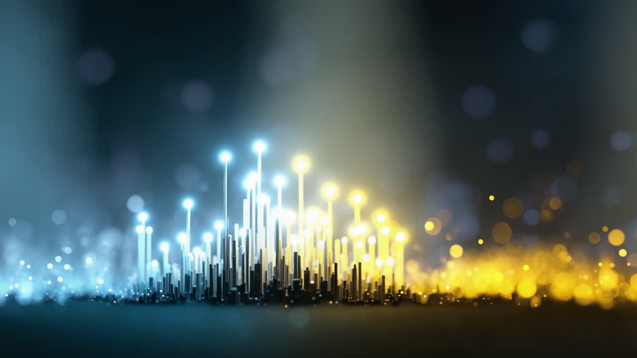 Abstract Digital Visualization of Vibrant Light Waves with Stunning Blue and Gold Color Contrasts Emphasizing Modern Artistic Expression and Technology