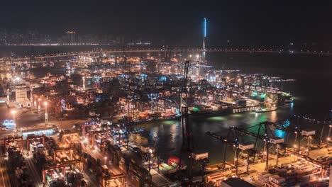 Puerto-Comercial-De-Lai-King,-Lapso-De-Tiempo-Nocturno-De-Hong-Kong