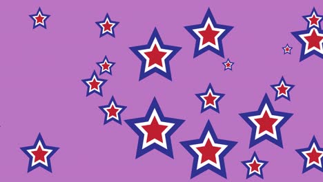 Animation-Farbiger-Sterne-Mit-Amerikanischer-Flagge,-Die-Sich-über-Rosa-Hintergrund-Bewegen