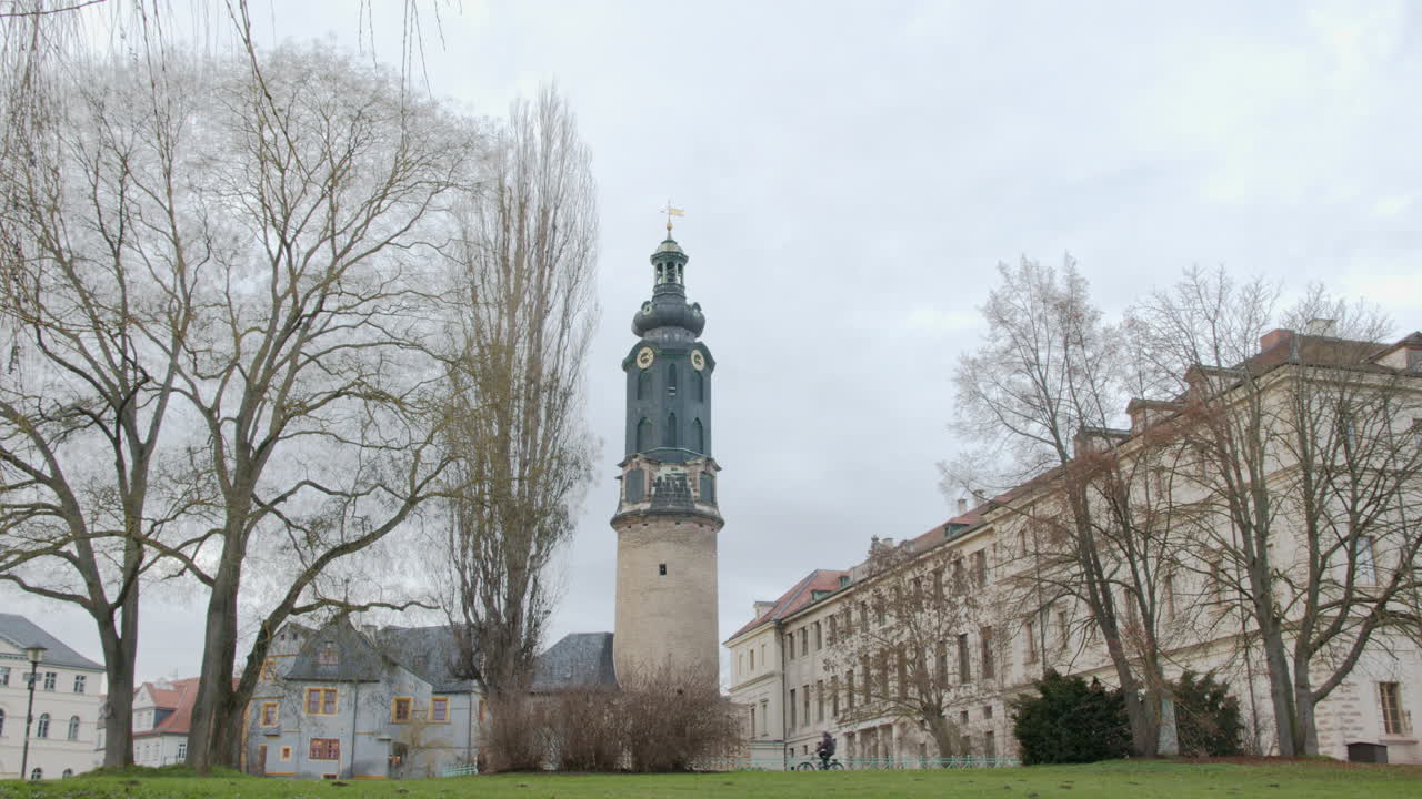 The Tower of Weimar City Castle on Cold and Cloudy Day in Winter