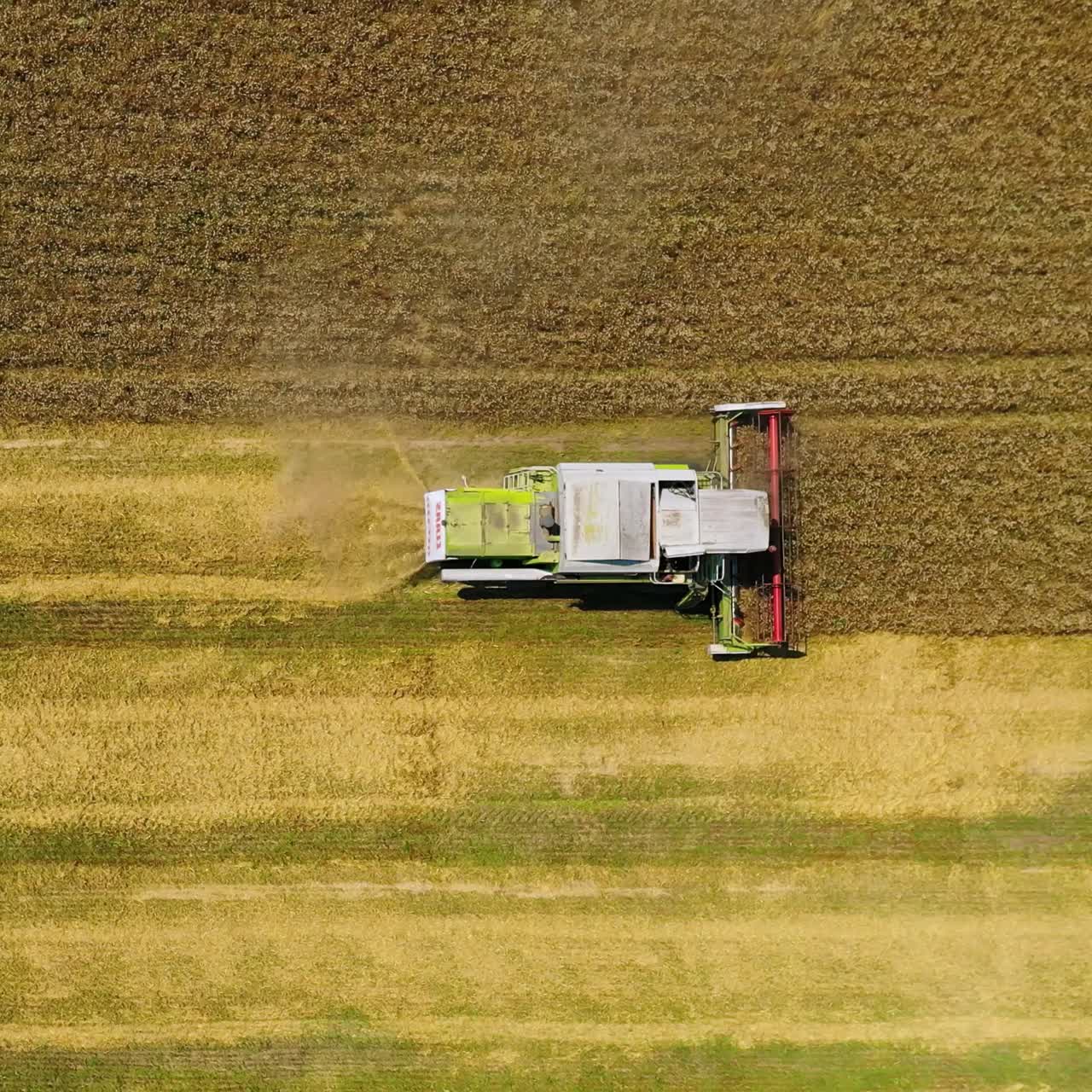 Top view of working combine