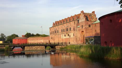 malmo castle closeup in the golden light of a summer evening