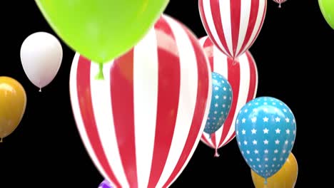 globos coloridos con textura voladora, globos de helio aislados en fondo negro con canal de luma incluido 4k