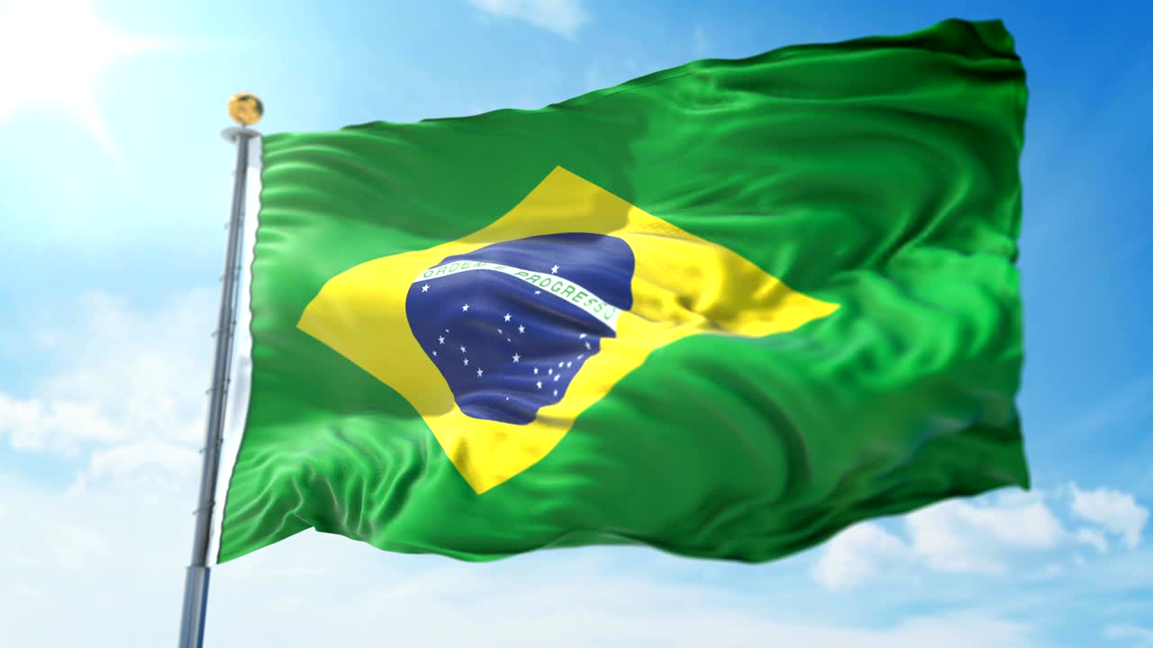 Brasiliansk flag sømløs looping 3D-rendering video. Smukt bølgende tekstilstof i en uendelig løkke.