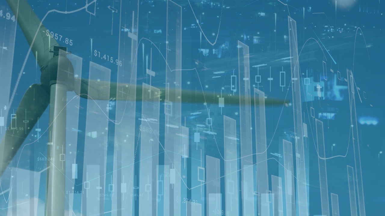 풍력 터빈에 대한 그래프와 금융 데이터의 애니메이션