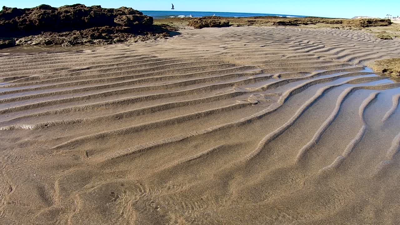 cuando baja la marea, deja crestas de arena donde el agua fluye de regreso a la orilla, puerto peñasco, golfo de california, méxico