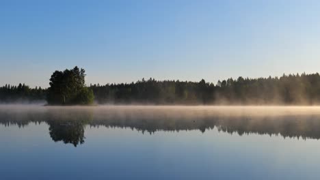 morning mist on water surface. beautiful lake scenery during summer morning. footage shot in finland.