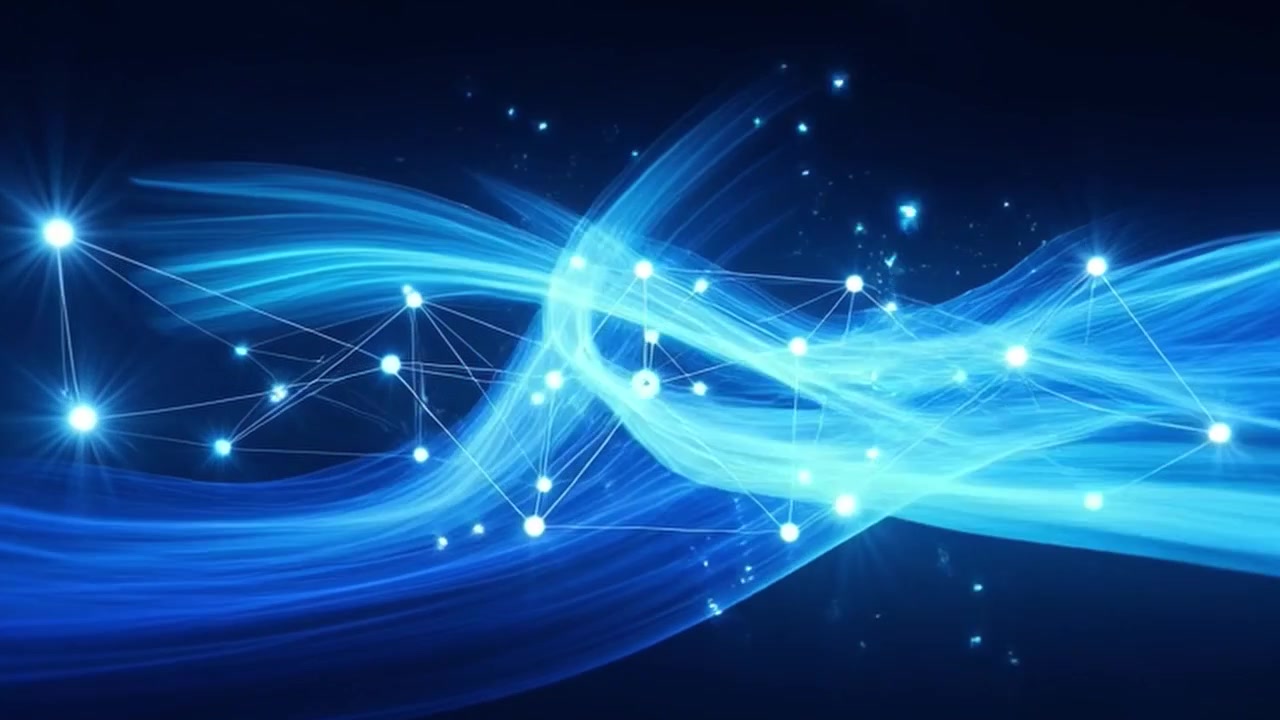 Abstract Digital Network Connection with Glowing Blue Light Waves