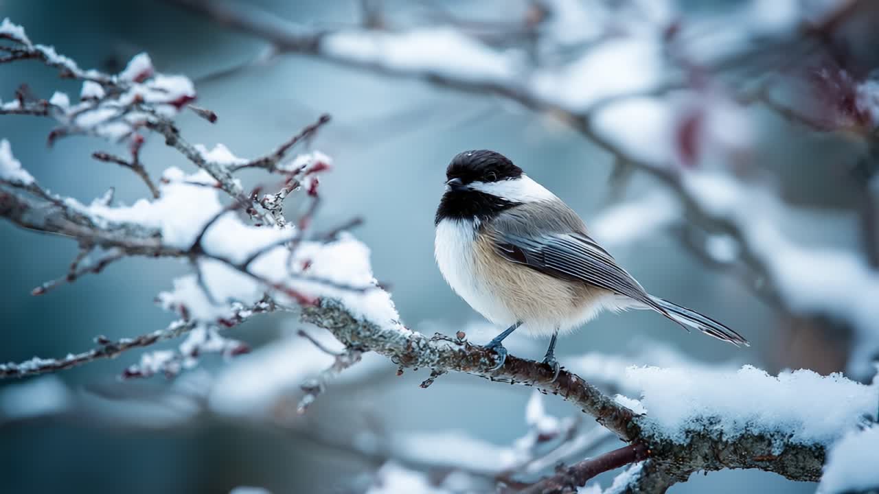 A Charming Forest Bird Sits Gracefully on a Snow-Covered Branch Amidst a Winter Wonderland, Showcasing the Beauty of Nature in a Tranquil Scene