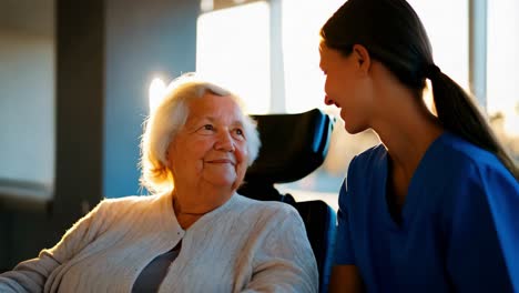 kind nurse caring for elderly patient