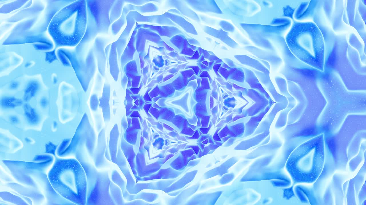 Smooth looped animation of 3d abstract soft matte shape like flower or mandala, symmetrical structure of blue purple velvet material interspersed sequins, changes shapes smoothly cyclical. Gradient