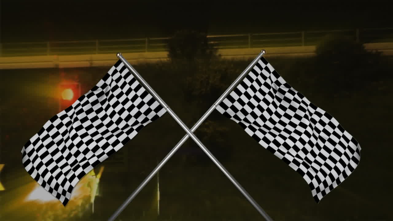 banderas de carreras cruzadas colgando de un poste