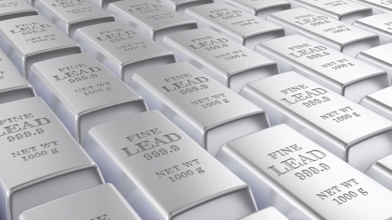 Lead ingots, loop animated background. 3D rendering