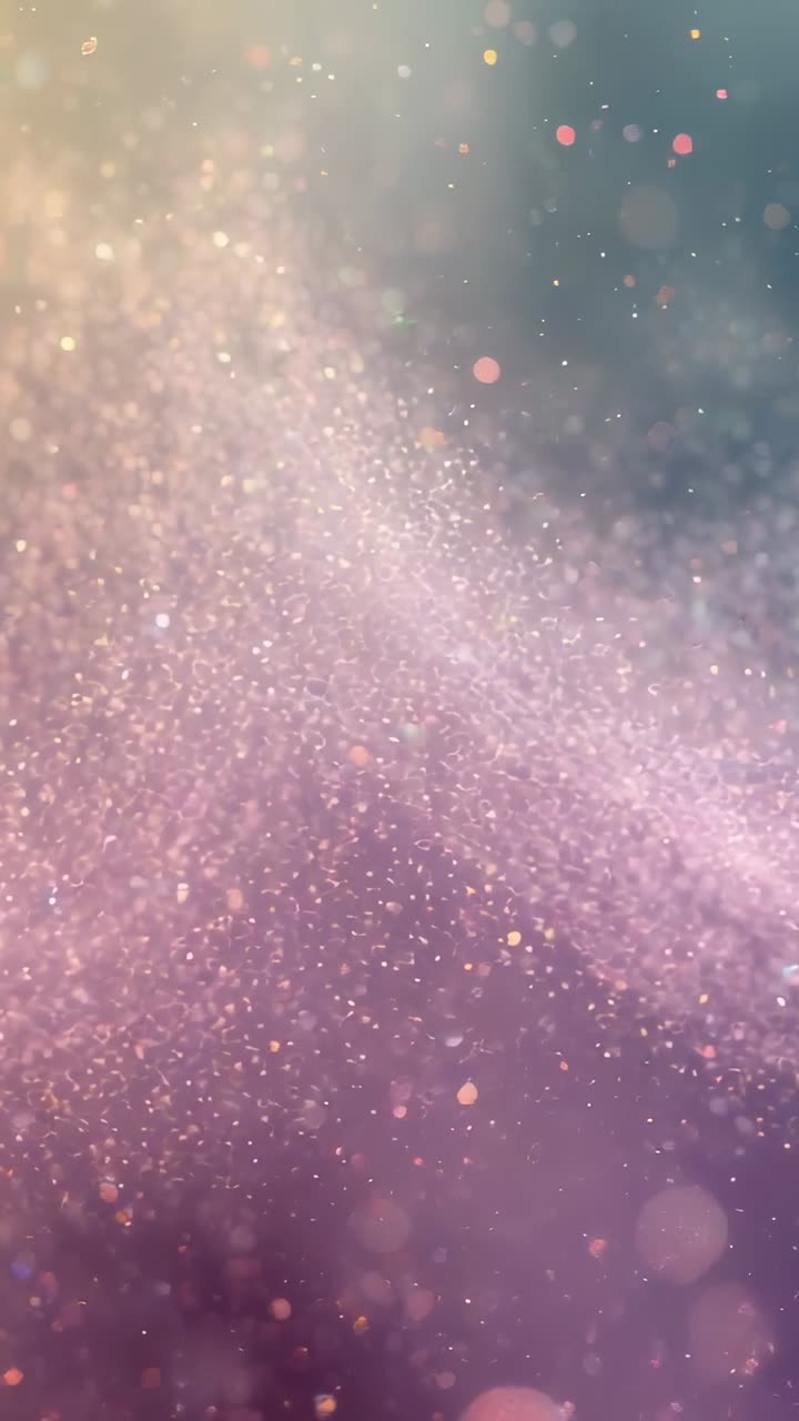 Video dọc: Đám mây hạt mở đầu di chuyển trên gradient màu teal ấm áp với hiệu ứng bokeh, tạo nên sự lung linh